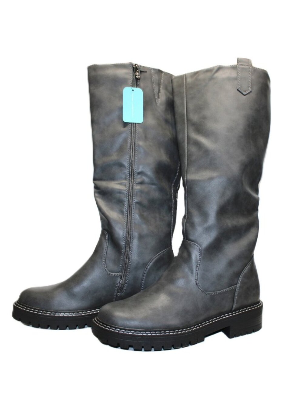 Vepose Women 9658 Knee High Boots Low Heel Platform Side Zip Tall Grey Size 9.5